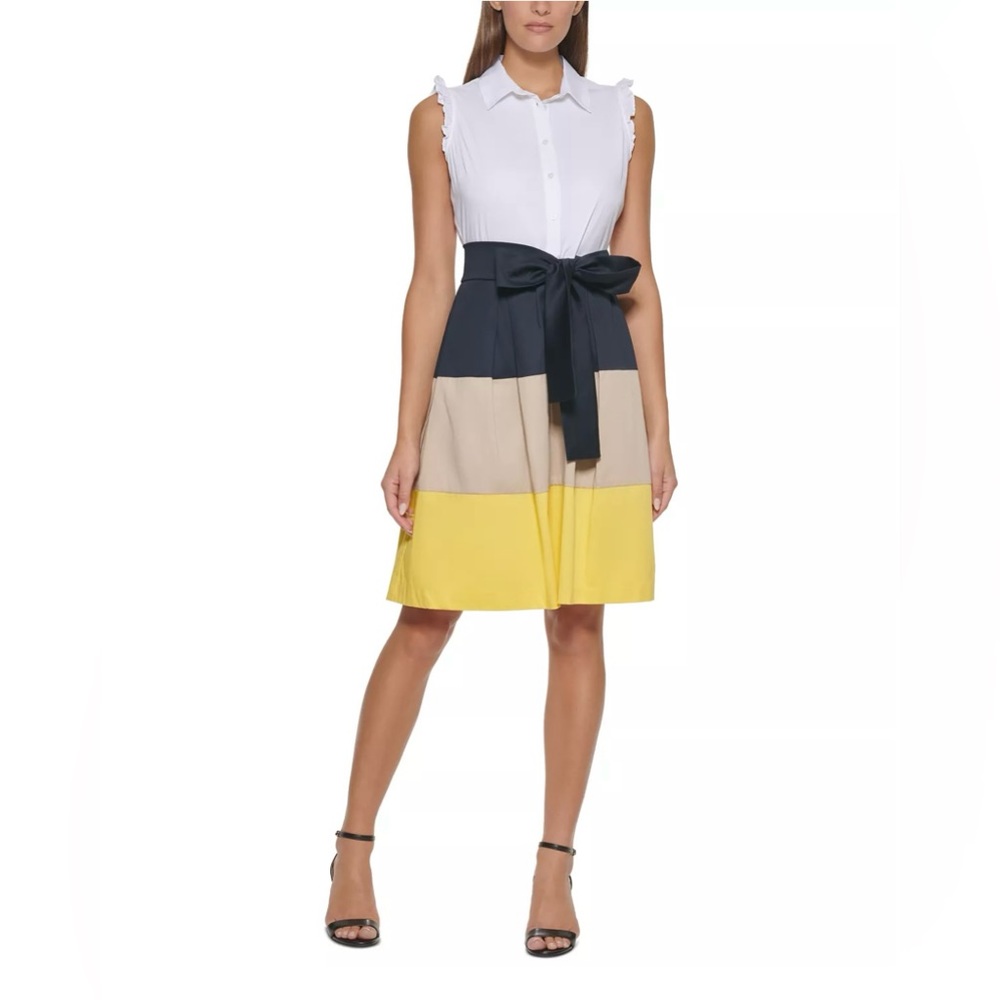 NWT Ruffle Colorblock Dress (w/ Pockets) by Tommy Hilfiger, Size 8